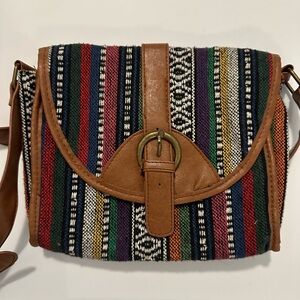 Boho vintage red and Green Crossbody Bag with Vibrant Stripes